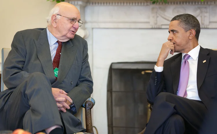 L to R: Paul Volcker and Barack Obama