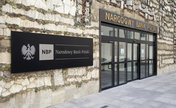 National Bank of Poland entrance and sign
