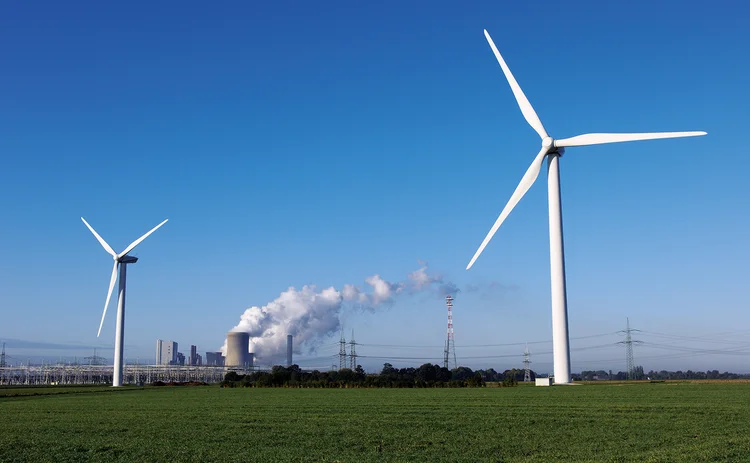 Wind turbines and coal-fired power station