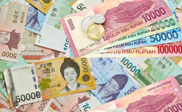 Korean won and Indonesian rupiah banknotes