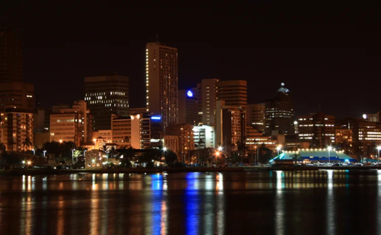 Night-time waterfront view of Durban in South Africa