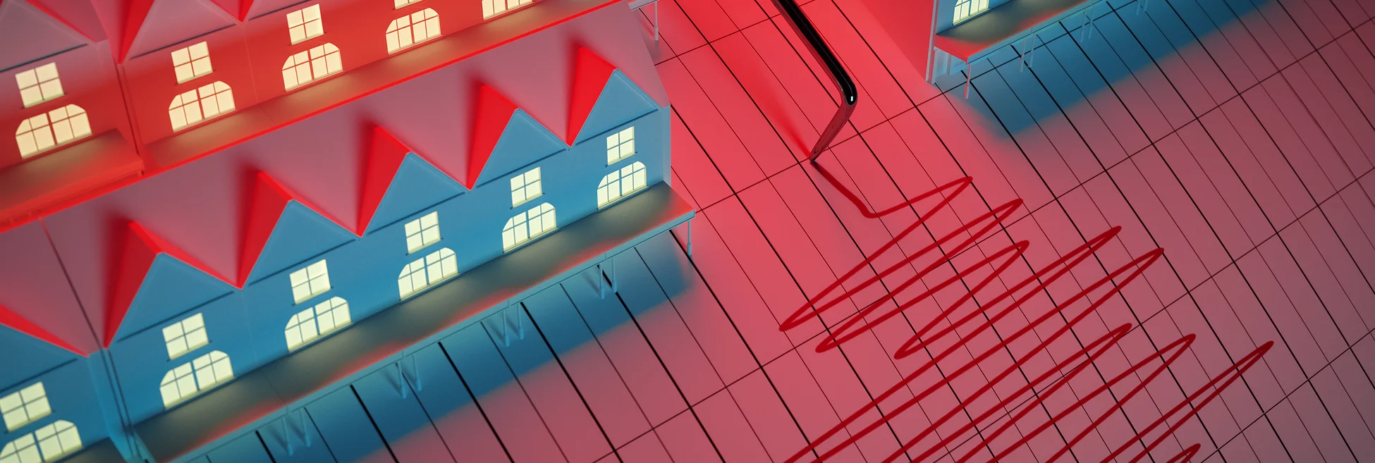 Houses above seismograph measuring mortgage rate volatility