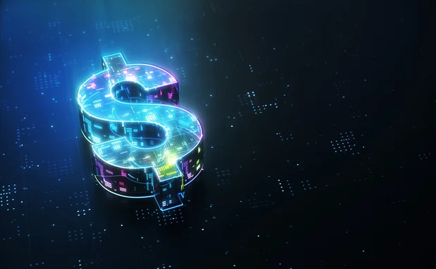 Electronic dollar sign symbolising stablecoins and cryptocurrency