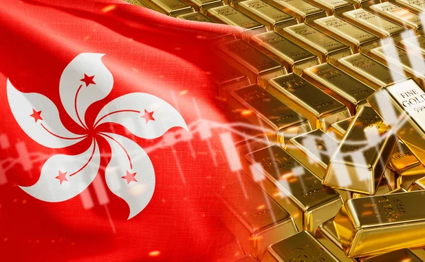 Hong Kong flag and gold bars
