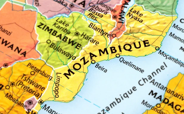 A map showing Mozambique