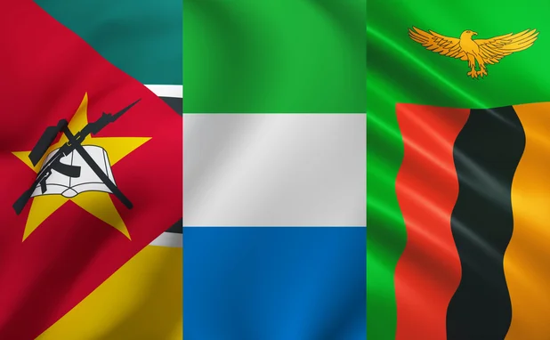 Sierra Leone, Zambia and Mozambique flags