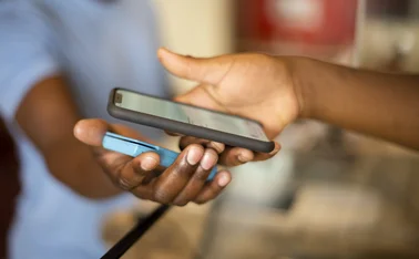 Close-up of a mobile payment transaction