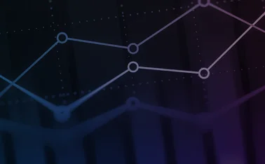 Stylised line graph against a blue and burgundy background. 