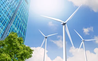 Skyscrapers and wind turbines