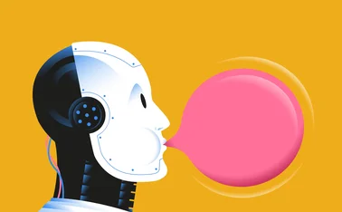 Illustration of a robot blowing bubble gum