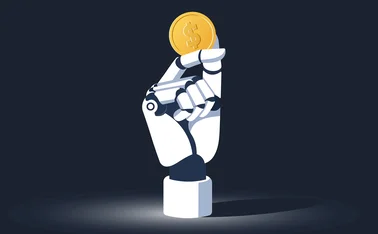 AI hand holding digital dollar token