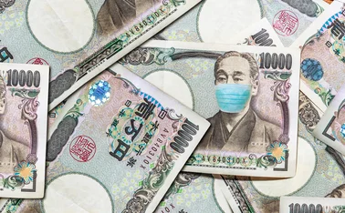 Asia banknotes with a Covid mask