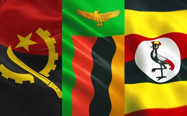 Angola, Zambia and Uganda flags