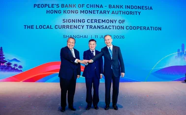 Perry Warjiyo, Pan Gongsheng, and Eddie Yue in Shanghai on June 11, 2026. 