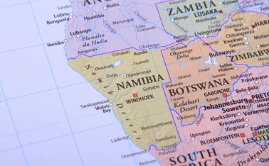 Map of Namibia and Botswana