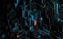 Futuristic abstract 3D digital cityscape with glowing blue and orange lines, symbolising AI, data networks, blockchain and modern technology.