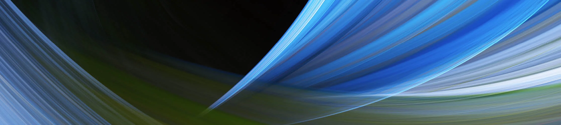 Abstract image of blue, white and green lines on a black background
