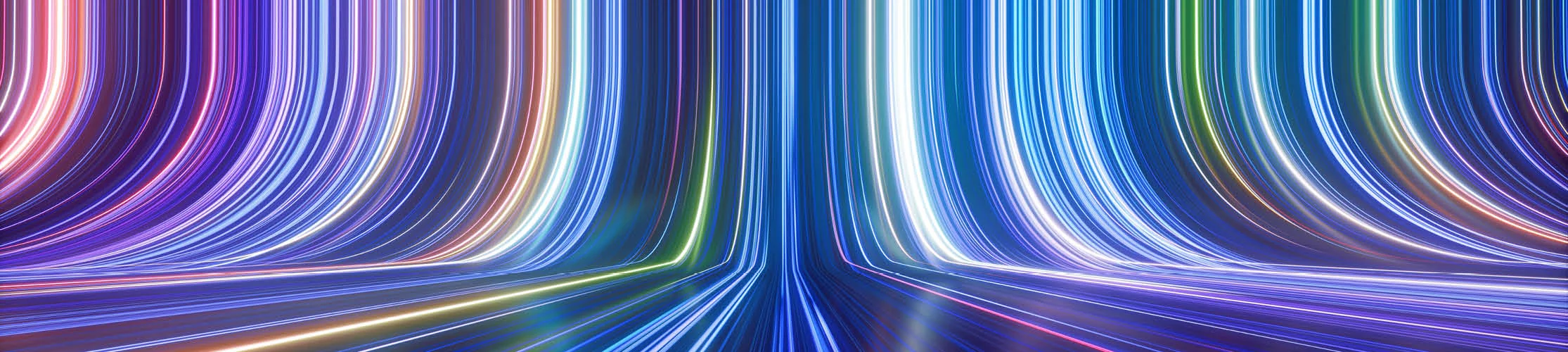 Abstract image of blue, purple, red and green lines breaking at a right angle