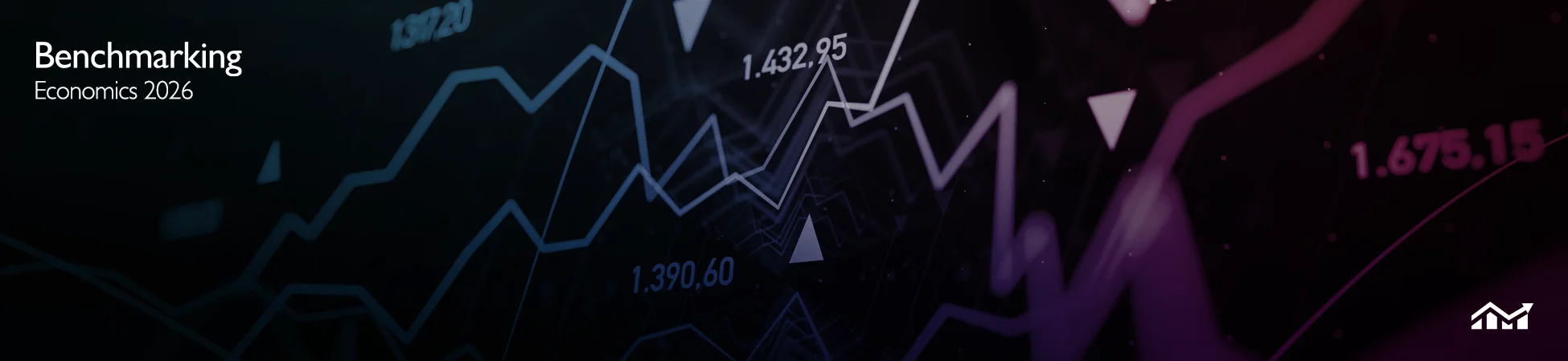 A financial graph in blue and purple