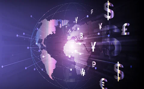 Currencies, globe, technology