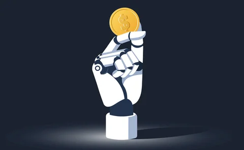 AI hand holding digital dollar token