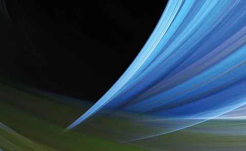 Abstract image of blue, white and green lines on a black background