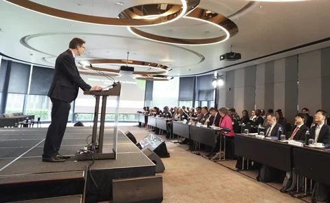 Central Banking’s Chris Jeffery speaking at the Kuala Lumpur meetings