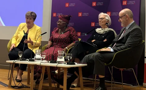 Christine Lagarde alongside IMF managing director Kristalina Georgieva, WTO director-general Ngozi Okonjo-Iweala and Larry Kramer.