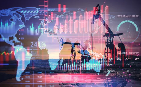 Oil rig and digital financial charts