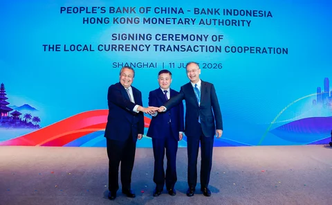 Perry Warjiyo, Pan Gongsheng, and Eddie Yue in Shanghai on June 11, 2026. 