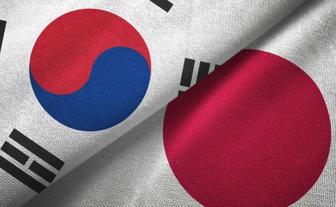 The flags of South Korea and Japan