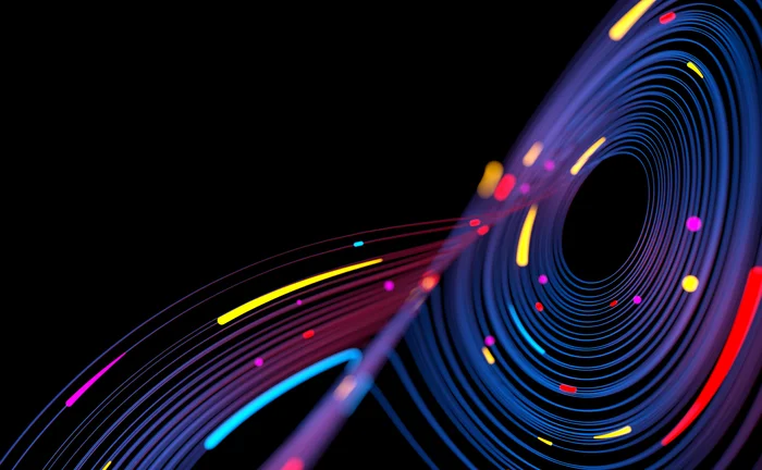 Blue-toned abstract visualization of big data streams forming a mesh grid over dark background — representing digital networks, data analytics and information flow