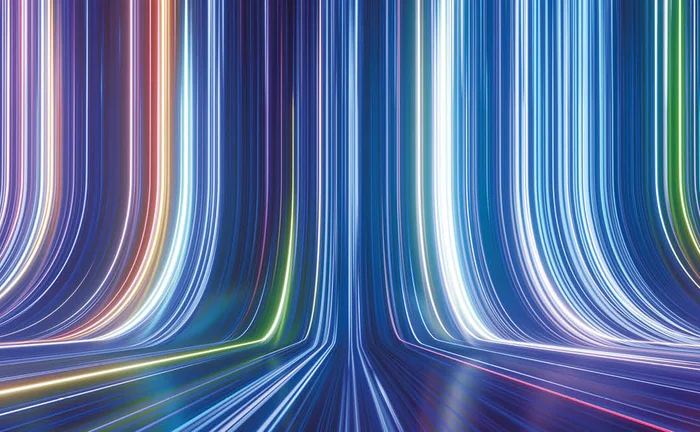 Abstract image of blue, purple, red and green lines breaking at a right angle