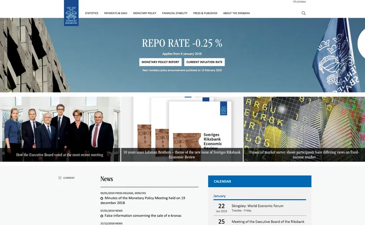 Sveriges Riksbank home page