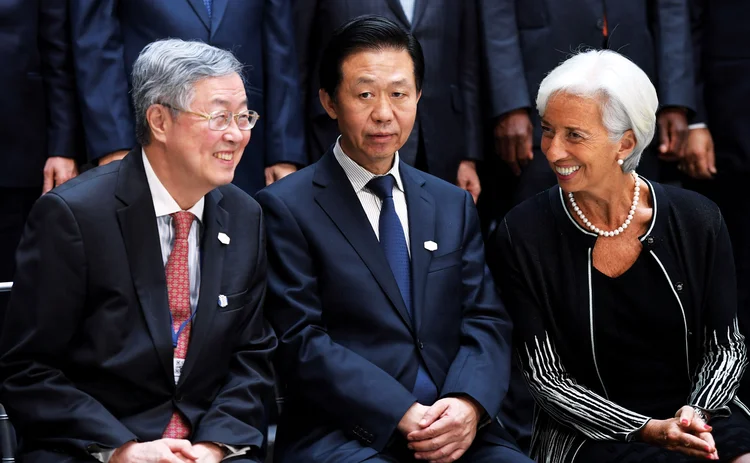 L to R: Zhou Xiaochuan, Xiao Jie, Christine Lagarde