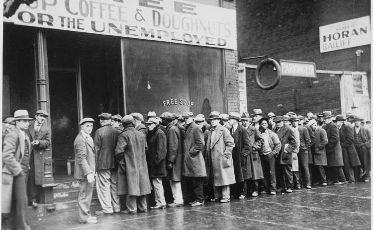 A queue of unemployed workers during the Great Depression
