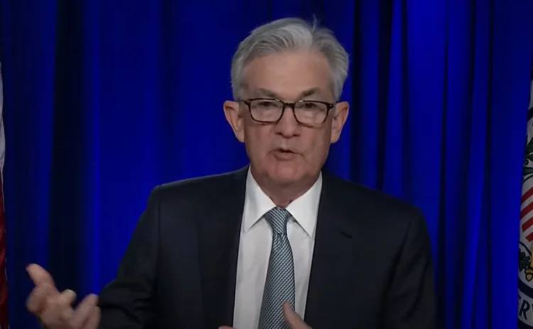 Jerome Powell speaks at an online press briefing