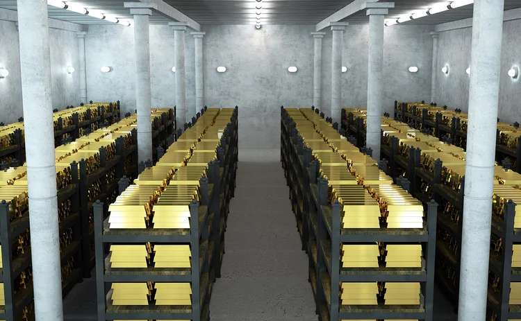 Bank vault with gold bars