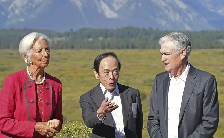 L to R: Christine Lagarde, Kazuo Ueda and Jerome Powell