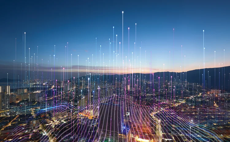 Smart city and abstract dot point connect with gradient line