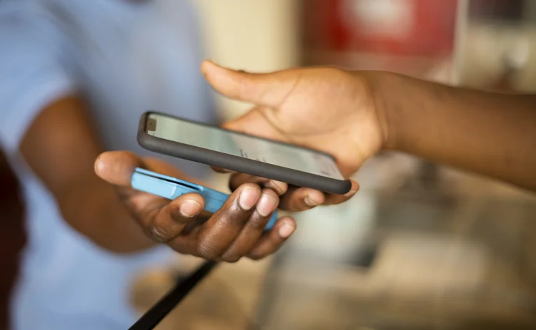 Close-up of a mobile payment transaction