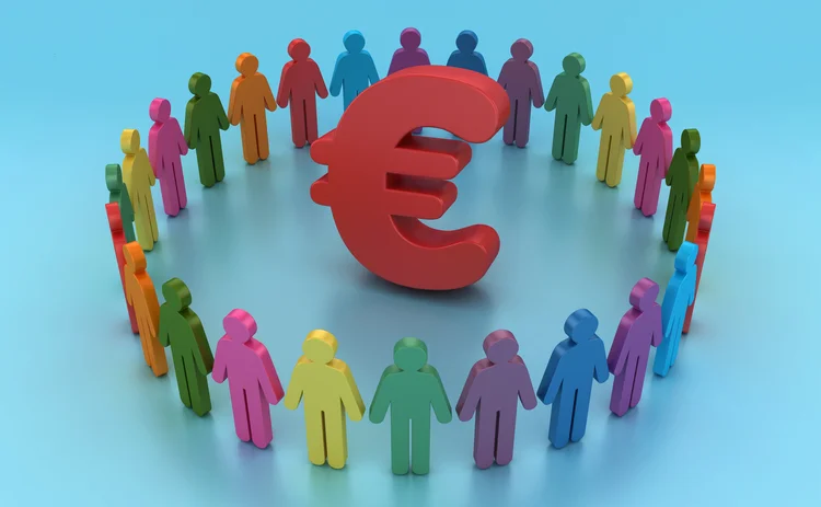 Euro symbol surrounded by a network of people