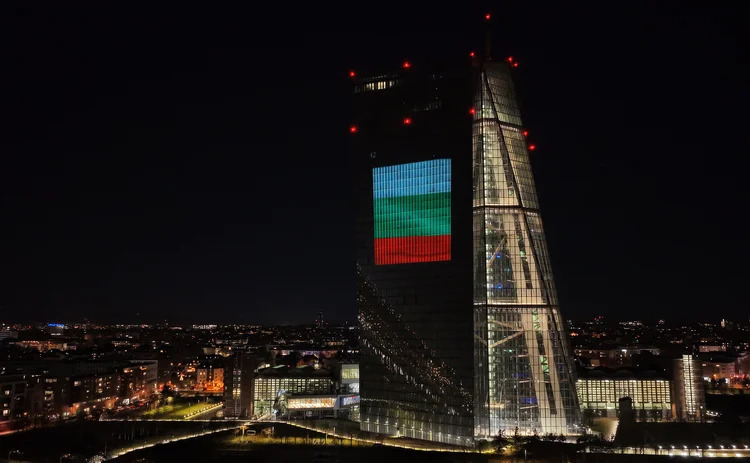 ECB illuminates its Frankfurt headquarters with Bulgaria’s flag to celebrate the country joining the eurozone