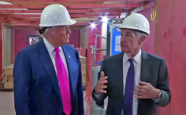 Trump and Powell in hard hats