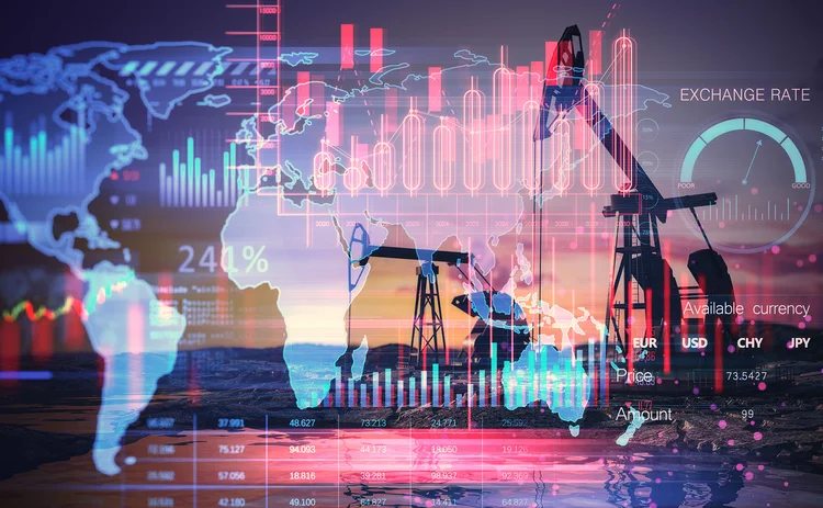 Oil rig and digital financial charts