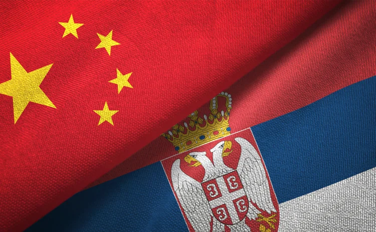 The flags of China and Serbia
