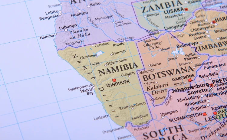 Map of Namibia and Botswana