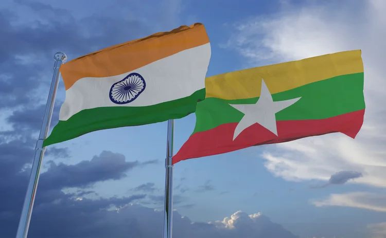The flags of India and Myanmar