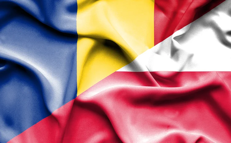 The flags of Romania and Poland