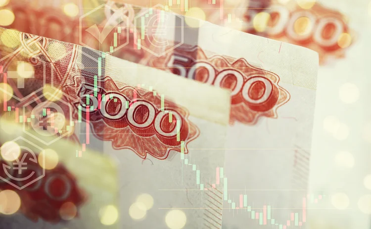 Rubles and Russian economic chart overlaid